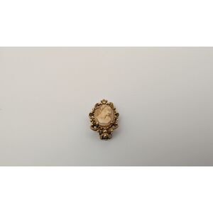 Vintage Cameo Clip-On  Classical Lady Profile Gold-Tone Frame,Mid-Century